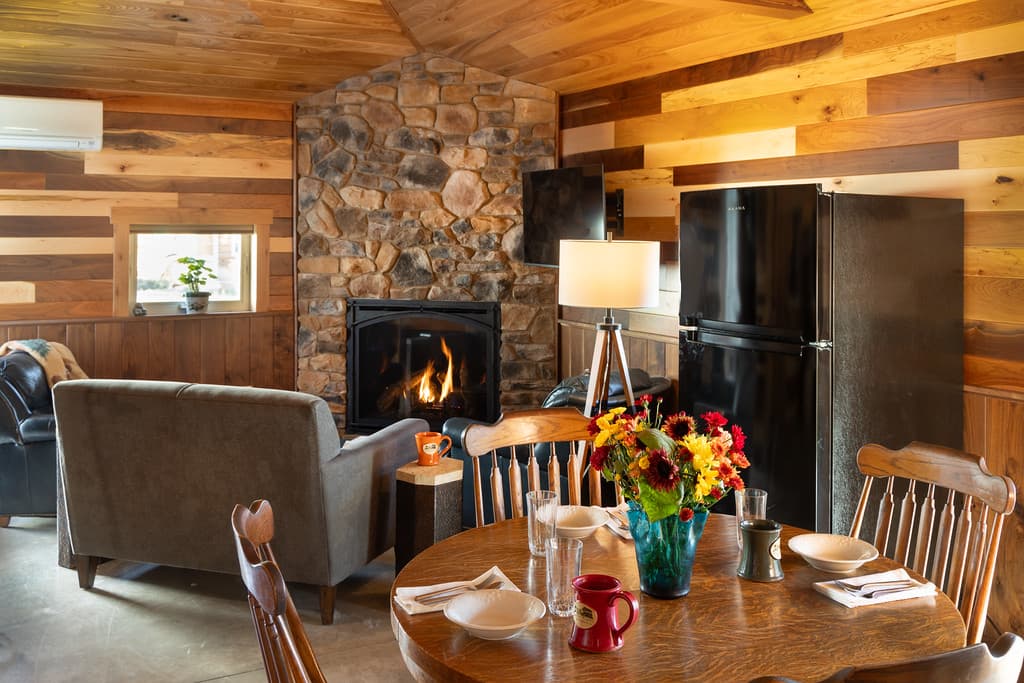 Dining tabled in a rustic kitchen